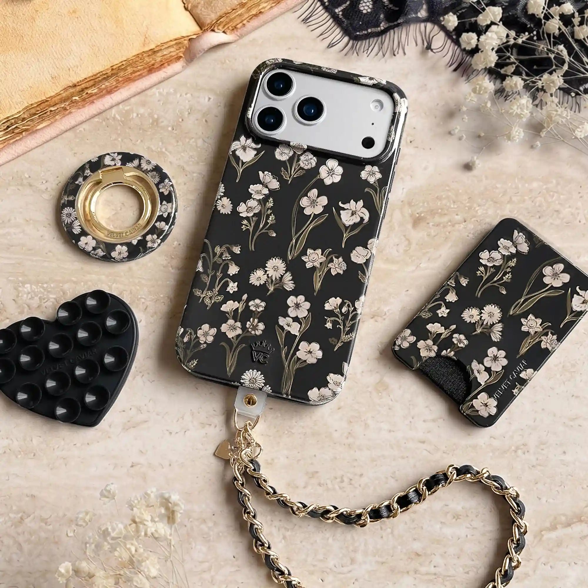 Nightbloom Gold Chrome Floral MagSafe Wallet