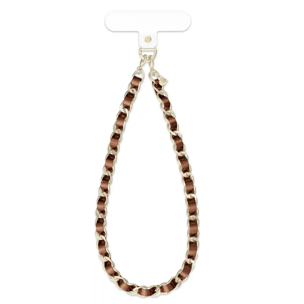 Brown Metallic Leather Chain Phone Charm