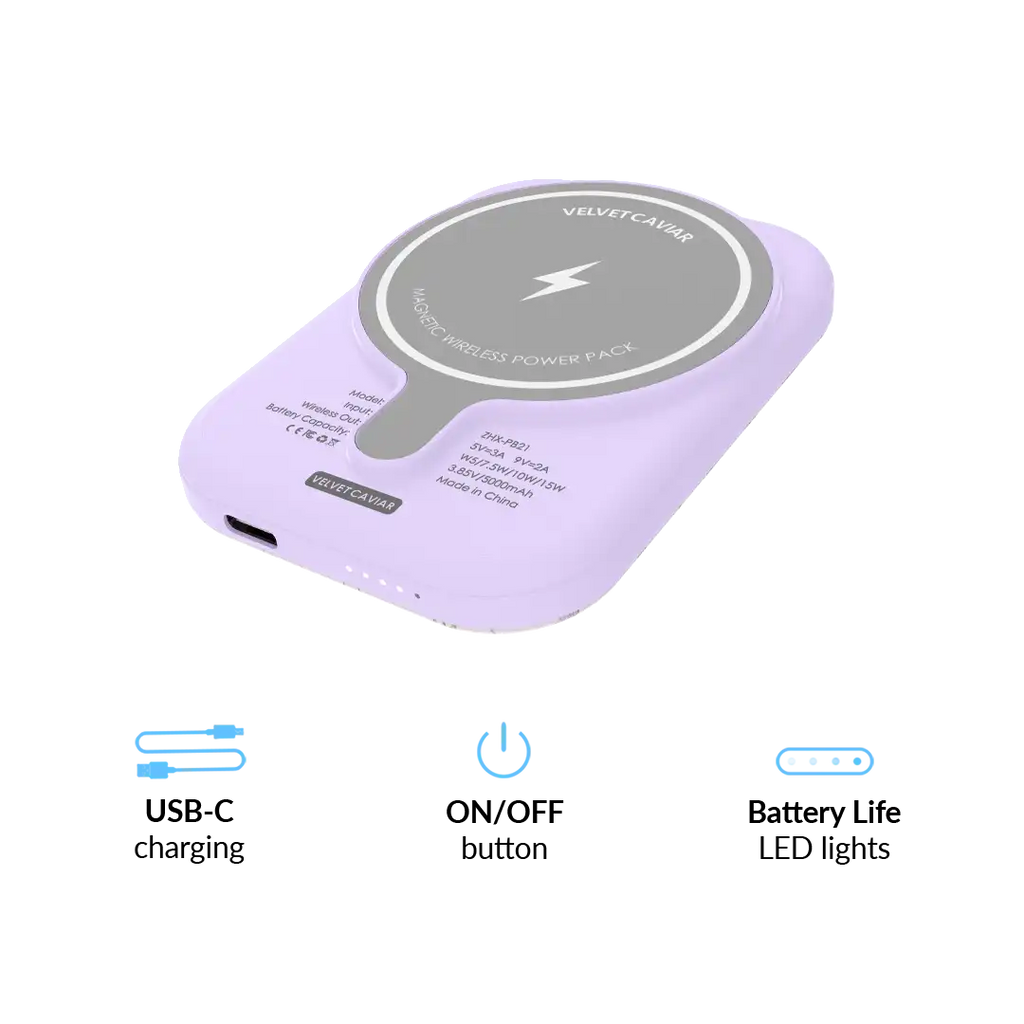 Dainty Lilac Floral Portable MagSafe Charger Power Pack
