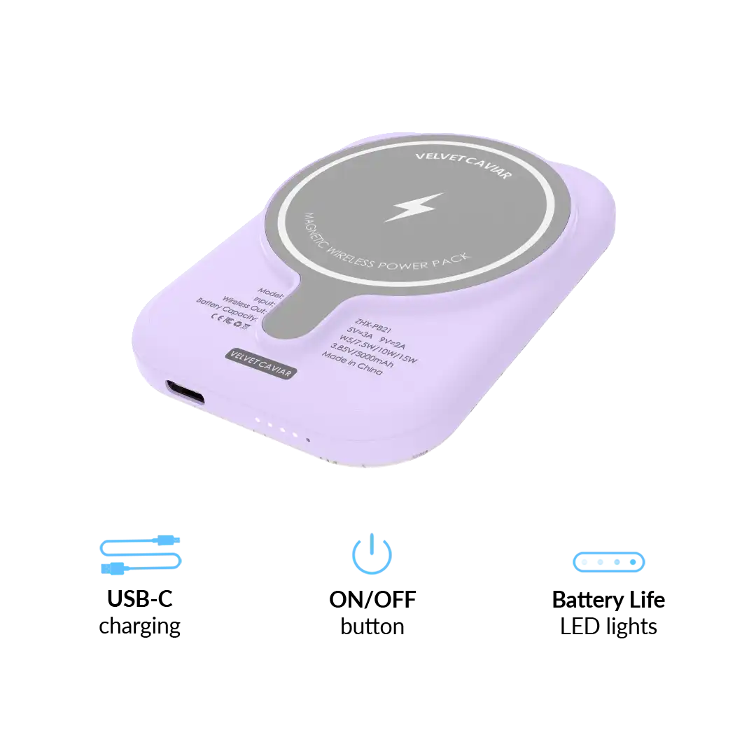 Dainty Lilac Floral Portable MagSafe Charger Power Pack