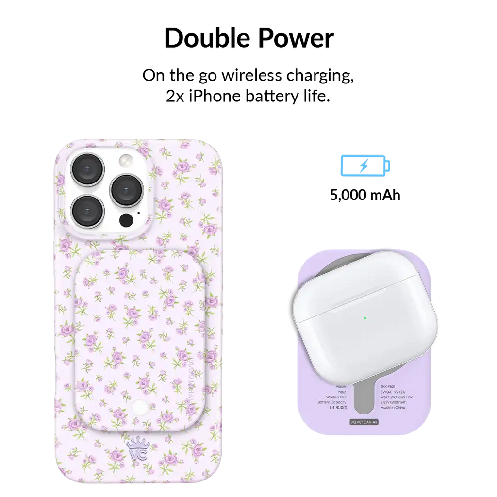 Dainty Lilac Floral Portable MagSafe Charger Power Pack