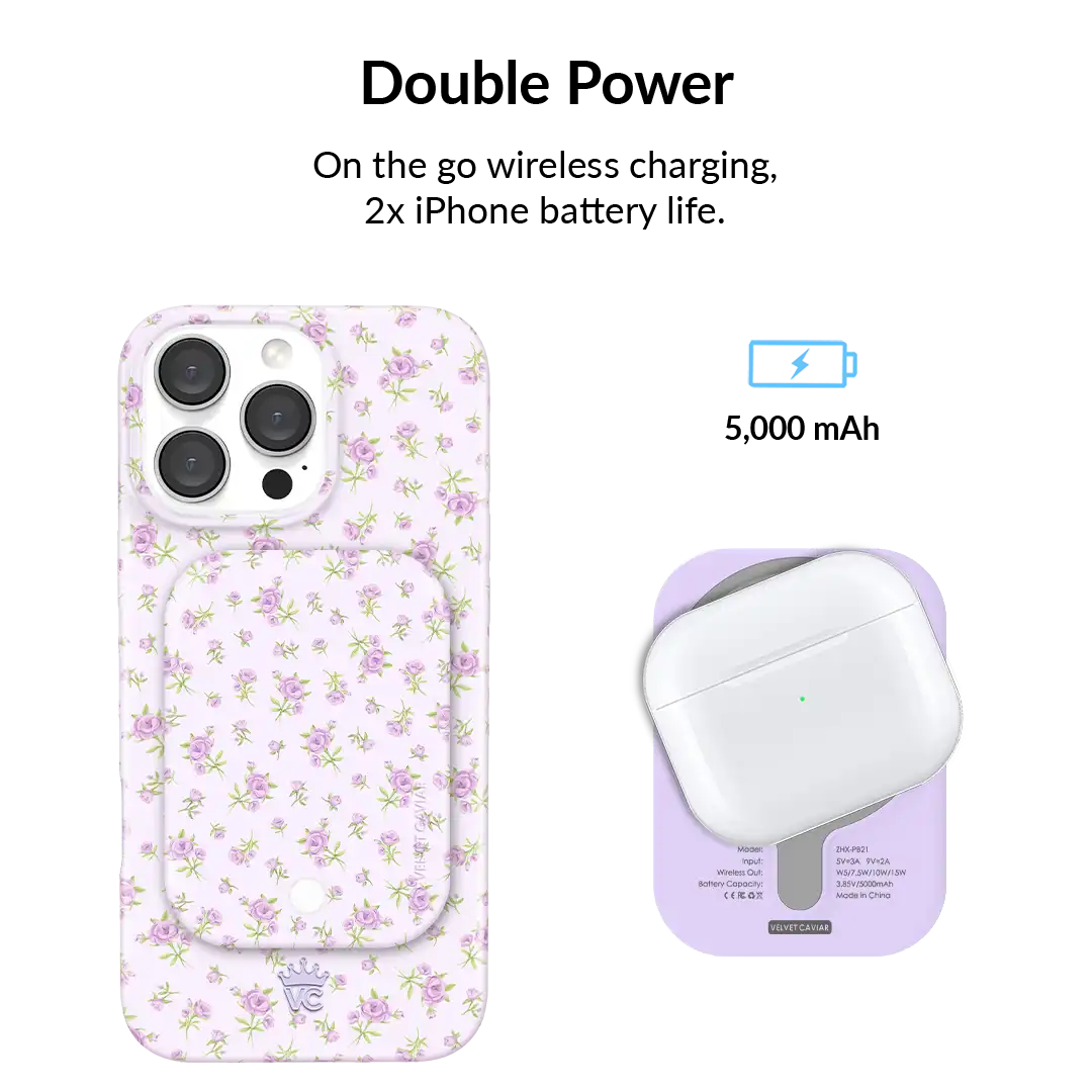 Dainty Lilac Floral Portable MagSafe Charger Power Pack