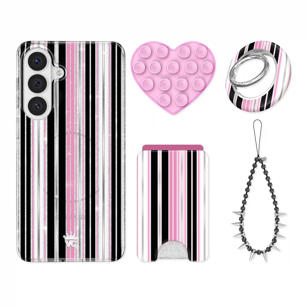 Pretty Punk Stripes Glitter Samsung Bundle Set