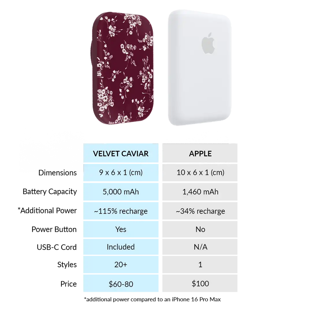 French Burgundy Floral Portable MagSafe Charger Power Pack
