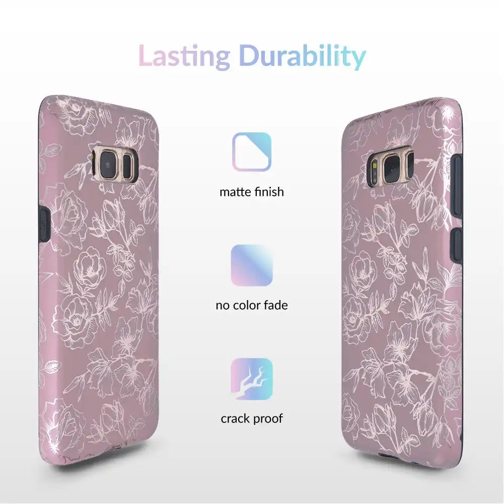 Dusty Rose Chrome Floral Samsung Galaxy Case