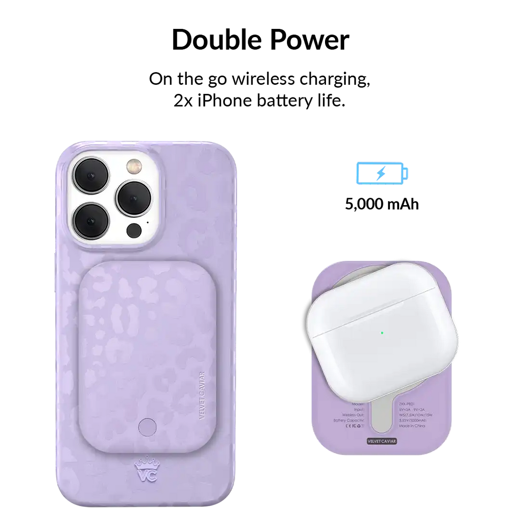 Lilac Leopard Portable MagSafe Charger Power Pack