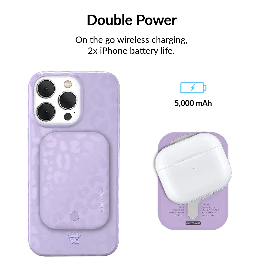 Lilac Leopard Portable MagSafe Charger Power Pack