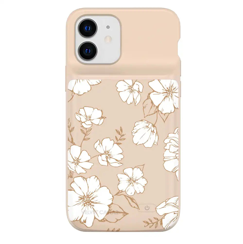 White Floral iPhone Charging Case